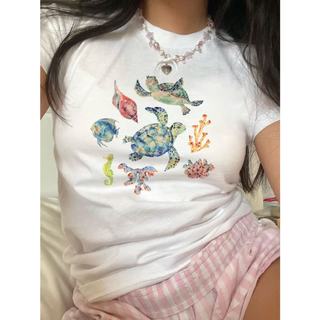 Áo Thun Baby Tee Tay Ngắn Cổ Tròn Họa Tiết Rùa Con Sinh Vật Biển Mùa Hè Cotton 100%