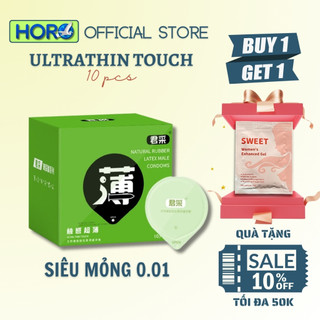  Bao cao su Juncai 0.01 Siêu mỏng Ultrathin Touch Tăng cường lượng gel Chất lượng quốc tế, Hộp 10 BCS