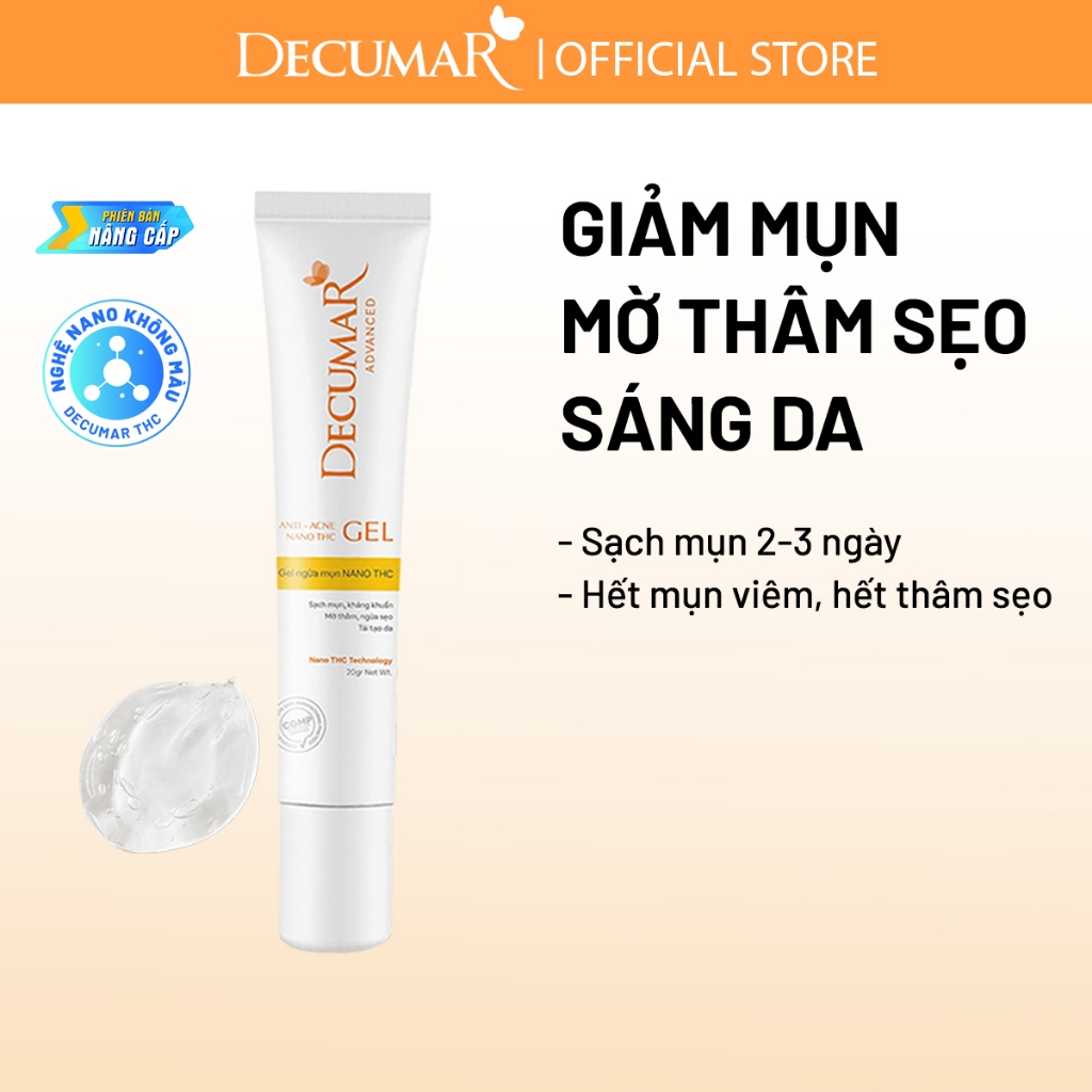 Gel ngừa mụn kháng khuẩn, mờ thâm Decumar Nghệ trắng Nano THC 20gr - DGT01