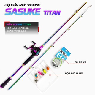 Bộ cần câu lure máy ngang cao cấp SaSuKe Titan tặng kèm dây câu lure và bộ hộp mồi câu lure cá giả Đồ Câu Việt Bắc