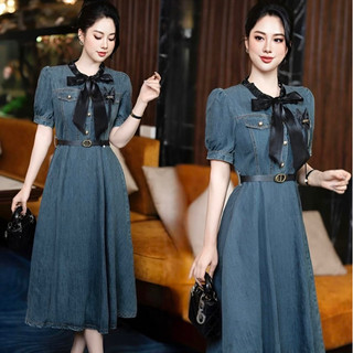 (HÀNG NHẬP CAO CẤP) VÁY ĐẦM JEAN THẮT NƠ XINH XẮN  ( CC 4952024)