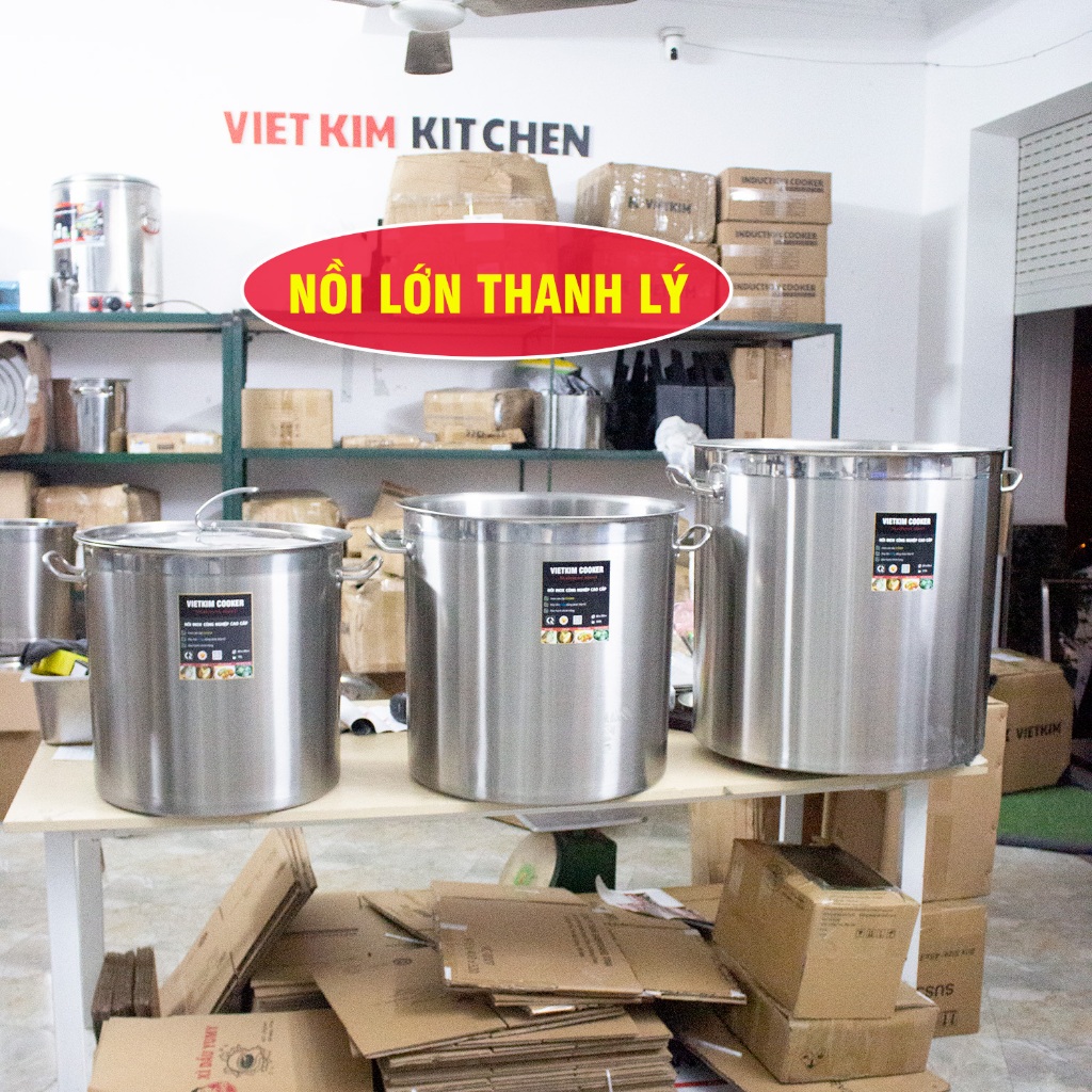   Hàng công ty thanh lý  Nồi inox VIETKIM 5 cỡ lớn 70 100 130 170l có vết cấn móp có nắp 