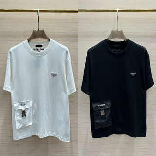 Áo phông prada trơn túi ngực đính tag kim loại - áo phông prada chất cotton cao cấp đẹp