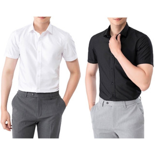  Áo Sơ Mi Nam Trơn Tay Ngắn cổ bẻ form đẹp vải lụa chéo mềm mịn hạn chế nhăn thanh lịch Full hộp cao cấp As01 
