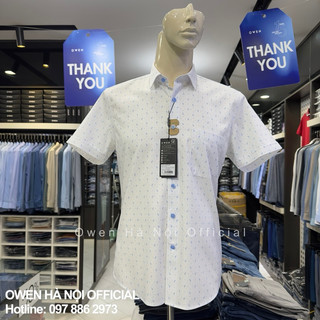 Áo sơ mi owen ngắn tay màu trắng họa tiết regular fit vải sợi tre AR240039NT