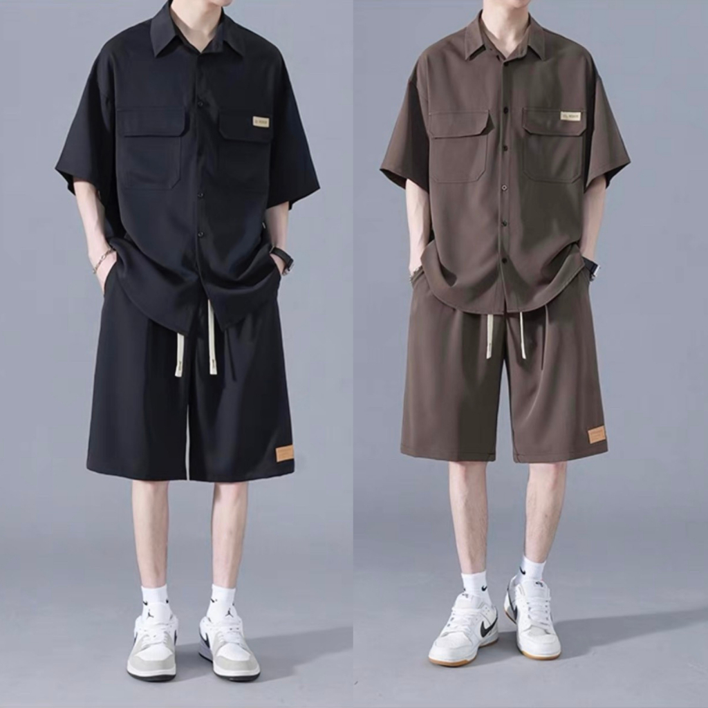 Bộ quần áo sơ mi cao cấp cộc tay chất đũi 𝗱𝗮̀𝘆 𝗱𝗮̣̆𝗻-𝘁𝗵𝗼𝗮́𝗻𝗴 𝗺𝗮́𝘁, Bộ đũi unisex thấm hút mồ hôi Full logo tem tag