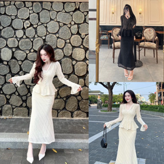  Bigsize Set đi biển ren lưới 3 món áo tay dài kèm chân váy loe dáng dài 55-95kg 