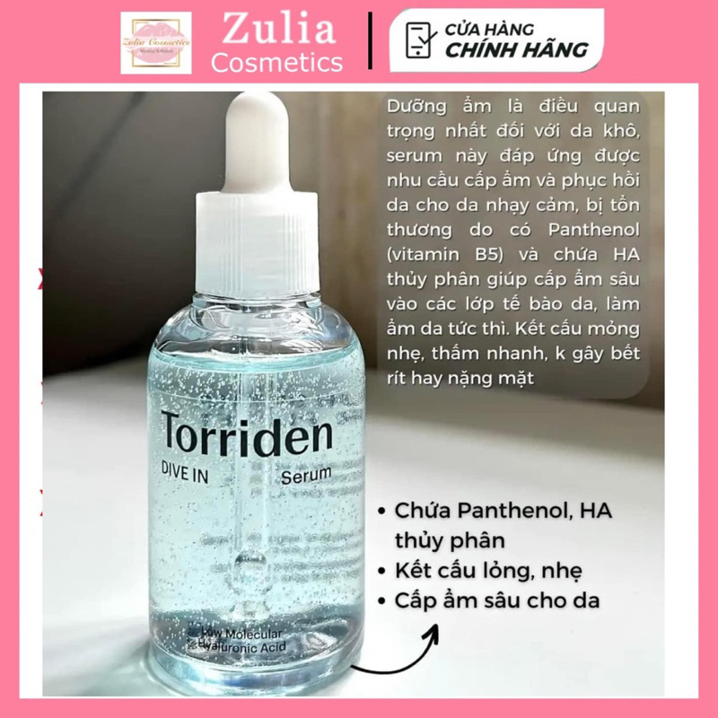 Serum Tinh chất Cấp nước phục hồi Torriden DIVE-IN Hyaluronic Acid HA phân tử thấp