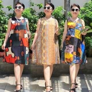 Size L, XL, 2XL (50-73 Kg) - Váy Đầm Trung Niên Sát Nách - Lụa Mango - Dáng Suông A Che Bụng