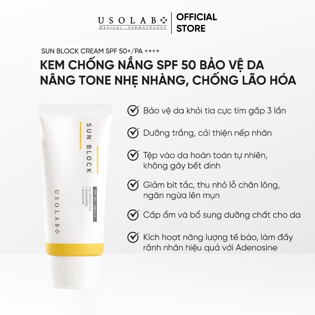 Kem chống nắng cho mọi loại da Usolab Sun Block Cream 50ml - Bảo vệ da khỏi tia cực tím gấp 3 lần với SPF50+/PA++++
