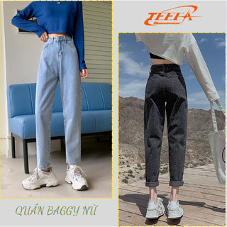 Quần jeans baggy nữ TEEFA, quần bò baggy nữ, trơn dáng ống suông đứng, chất jeans mềm mại cao cấp
