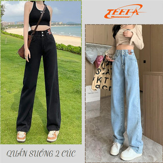 Quần jean nữ ống rộng lưng cao 2 cúc , Quần suông ống đứng tôn eo, quần jeans ống rộng