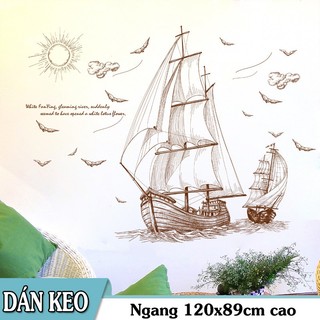Decal trang trí Tranh Vẽ Thuyền lớn Thuyền nhỏ