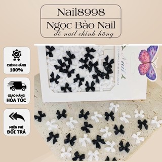 Set charm nơ đính móng đen trắng nail- Phụ kiện trang trí