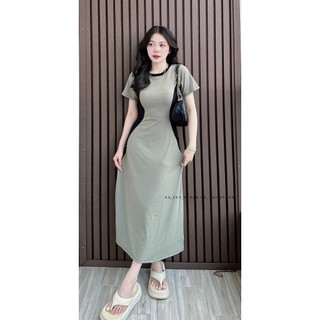 (ẢNH THẬT) Váy Thun Lạnh Maxi Tay Ngắn Dáng Dài Phối Eo Tôn Dáng Siêu Đỉnh,Đầm Maxi Thun Tăm Ôm Body Xòe Nhẹ Hack Dáng