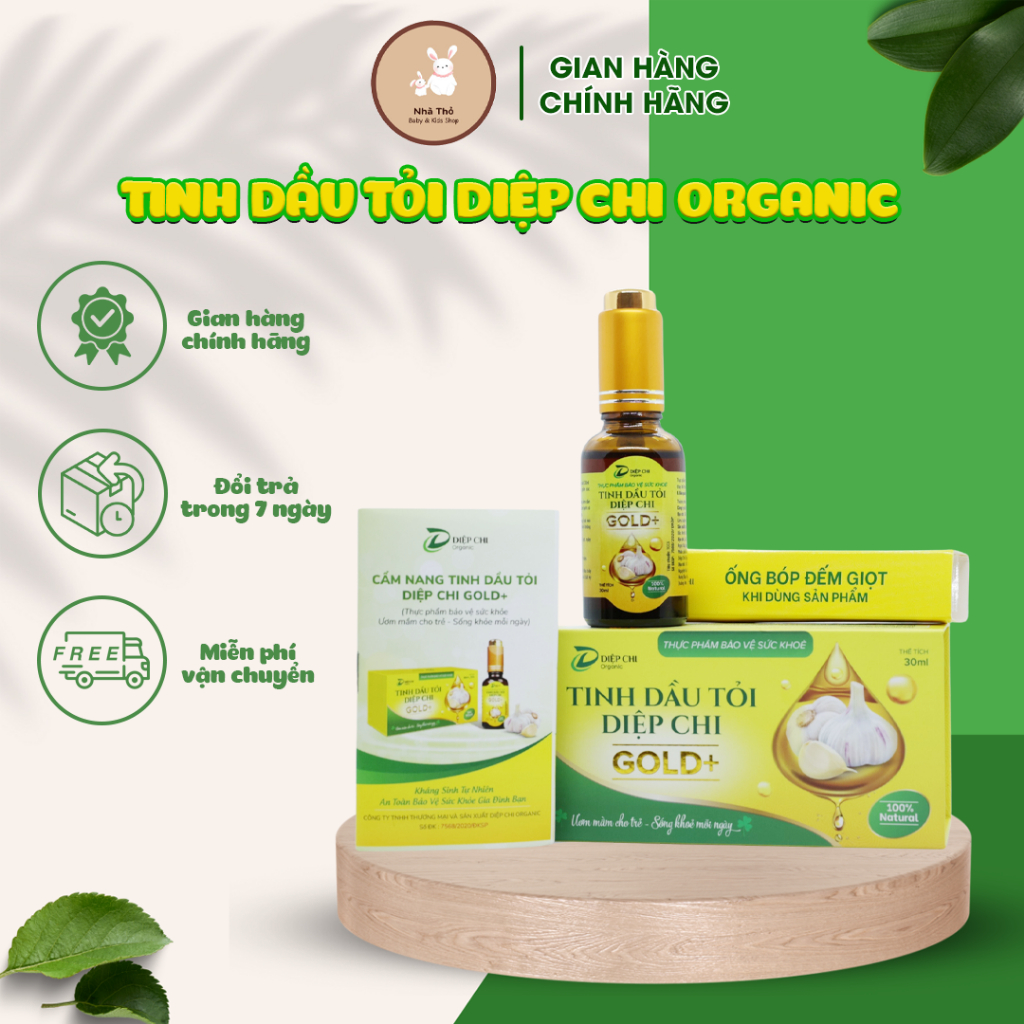 Tinh dầu tỏi Diệp Chi ORGANIC, chiết xuất tỏi ta, giúp giảm các triệu chứng ho, hắt hơi, sổ mũi, khò khè.V: 30ml