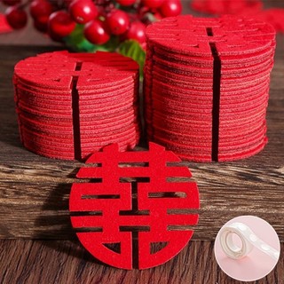 Set 30 chữ Hỷ đám cưới vải nỉ size nhỏ 5cm trang trí đĩa bánh kẹo cưới, rắc giường cưới