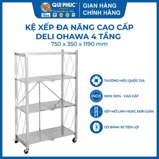  Kệ xếp inox đa năng cao cấp OHAWA 4 tầng, có bánh xe di chuyển tiện lợi