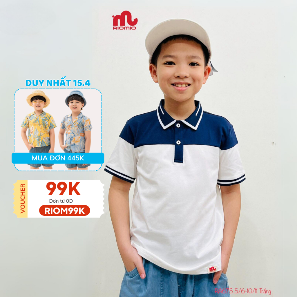 Áo polo bé trai RIOMIO size 21-42kg, cổ bẻ chất cotton mềm mát cho bé mặc đi học, đi chơi - RA675