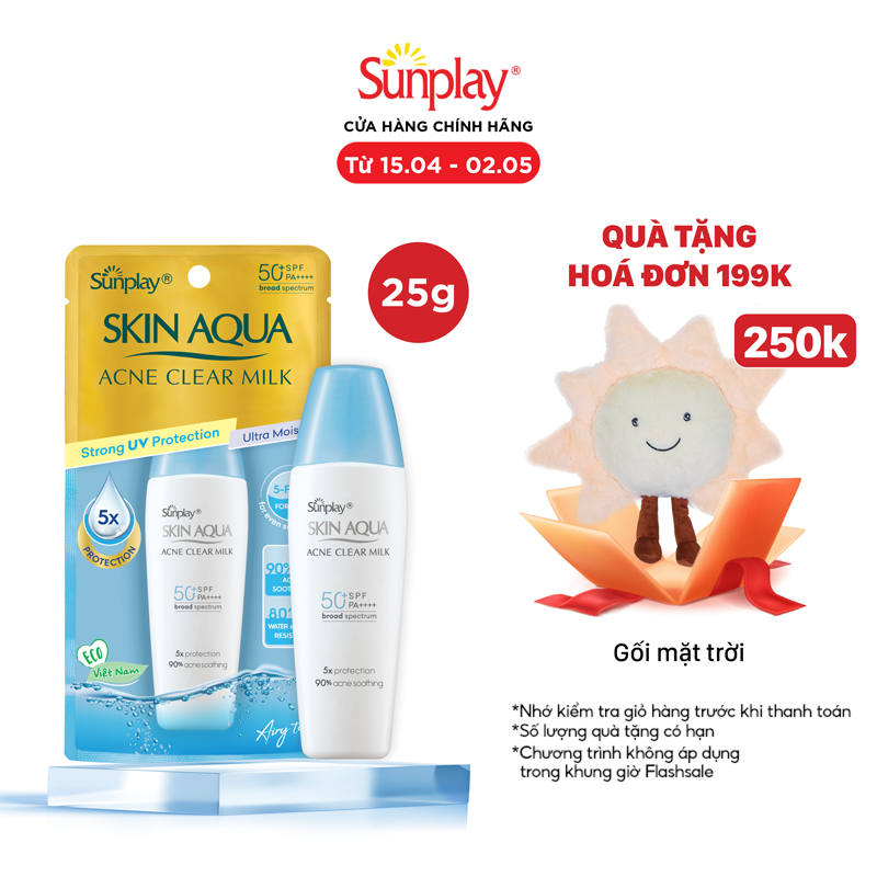 Kem chống nắng Skin Aqua cho da mụn,dạng sữa dùng hàng ngày Sunplay Skin Aqua Acne Clear Eco Việt Nam SPF 50,PA++++ 25g 