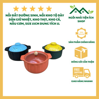 Nồi đất dưỡng sinh, nồi kho tộ dày dặn giữ nhiệt, kho thịt, kho cá, nấu cơm, size 15cm dung tích 1l