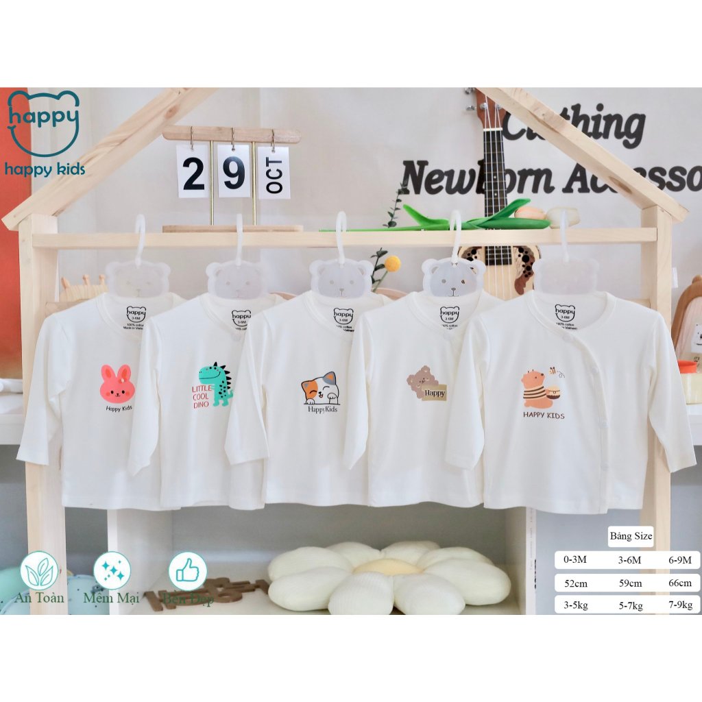 Áo sơ sinh dài tay Jou trắng khuy lệch có cúc cài vai mềm mịn mát - Quần áo sơ sinh 2X MART