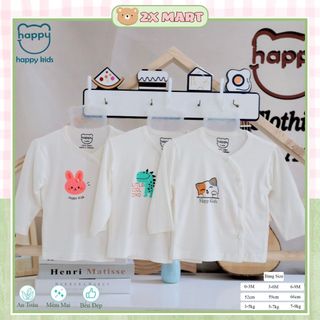 Áo sơ sinh dài tay Jou trắng khuy lệch có cúc cài vai mềm mịn mát - Quần áo sơ sinh 2X MART