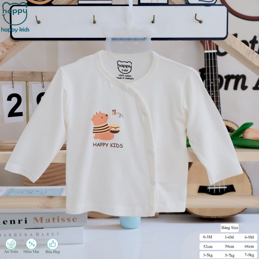 Áo sơ sinh dài tay Jou trắng khuy lệch có cúc cài vai mềm mịn mát - Quần áo sơ sinh 2X MART