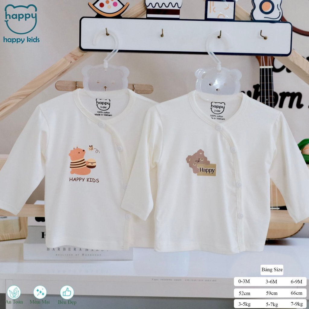 Áo sơ sinh dài tay Jou trắng khuy lệch có cúc cài vai mềm mịn mát - Quần áo sơ sinh 2X MART