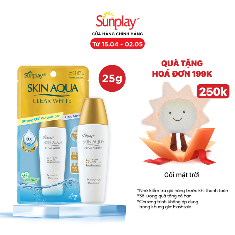 Kem chống nắng dưỡng trắng, kiểm dầu dùng mỗi ngày dạng sữa Sunplay Skin Aqua Clear White Eco Việt Nam SPF50, PA++++ 25g