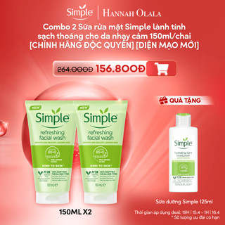  Combo 2 Sữa rửa mặt Simple lành tính sạch thoáng - cho da nhạy cảm 150ml/chai