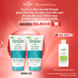 Combo 2 Sữa rửa mặt Simple giúp kiềm dầu và ngừa mụn hiệu quả - cho da dầu mụn 150ml/chai