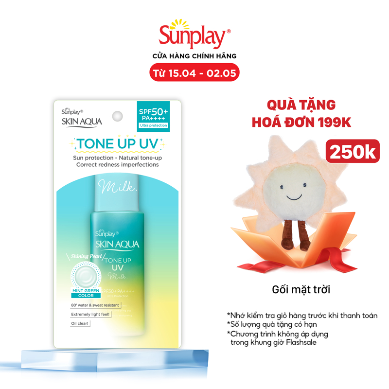 Kem chống nắng nâng tông cho da có khuyết điểm dạng sữa Sunplay Skin Aqua Tone Up UV Milk Mint Green SPF 50+ PA++++ 50g