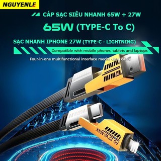 Cáp sạc siêu nhanh 65w cho cáp sạc nhanh pd 20w 27w android 4 in 1 type c
