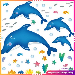 Decal dán tường gia đình cá heo vui nhộn. đại dương cho bé AY8168
