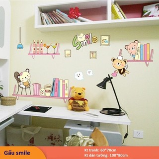 Tranh decal dán tường GẤU SMILE màu hồng cho bé - Decal dán tường️