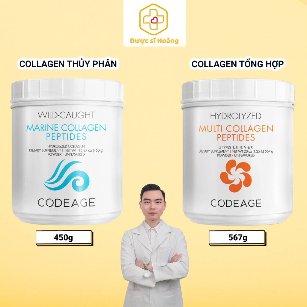 [TẶNG 1 NƯỚC GIẶT] Bột Collagen thủy phân Marine Collagen Peptides, Collagen tổng hợp Codeage Multi 