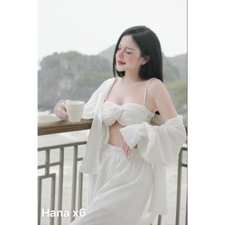 Set đồ nữ 3 món đi biển sang chảnh áo bikini kèm áo khoác ngoài phối quần suông trắng chất đũi  QCCC LuciK Shop SB0066