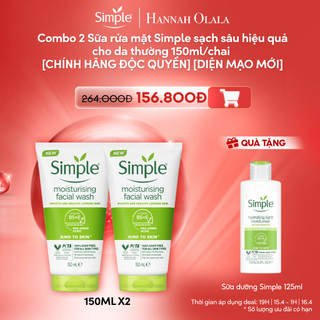  Combo 2 Sữa rửa mặt Simple sạch sâu hiệu quả - cho da thường 150ml/chai