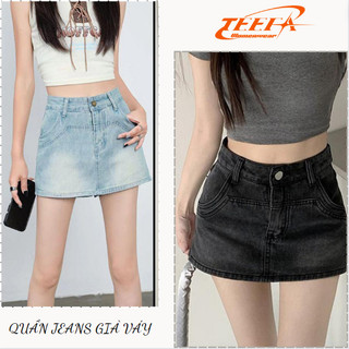 Quần Short jean dạng váy, quần jeans TEEFA giả váy màu retro phong cách trẻ trung,cá tính