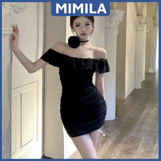 Đầm Body Trễ Vai Kèm Dây Cổ Đính Hoa MIMILA Form Ôm Sát Tôn Dáng Style Sang Chảnh Tiểu Thư - MBD134