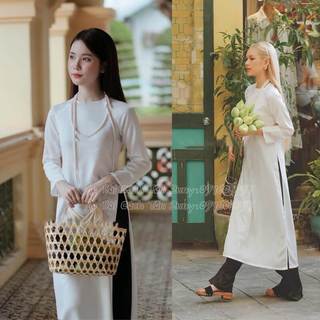 Áo dài trắng cách tân nữ trẻ trung, áo dài gấm suông cho các nàng thơ diện sự kiện cưới hỏi lễ tết