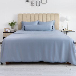 Bộ 4 món drap áo gối Tencel Jun Store Cool Plus màu xanh cổ vịt nhiều kích thước (không kèm mền)