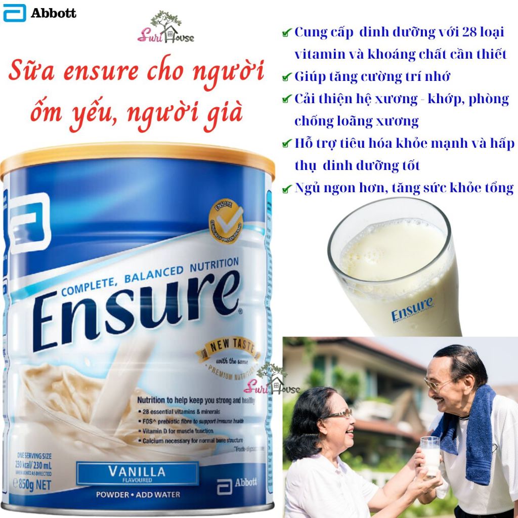 Sữa ensure cho người ốm yếu, ăn uống kém, người già Abbott vanilla 850g úc hương vani giàu dinh dưỡng Surihouse89