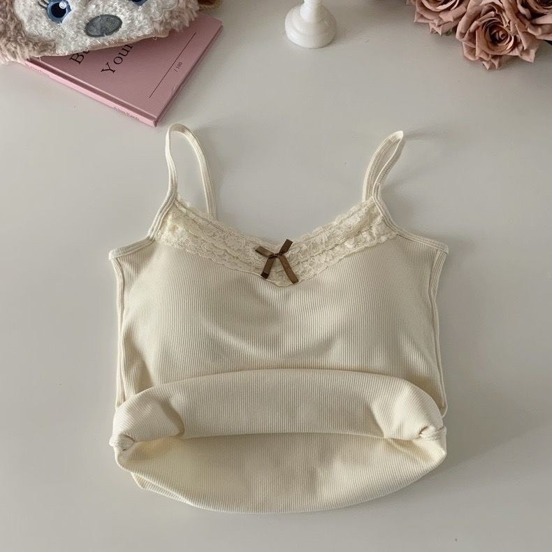 Áo 2 Dây Dệt Kim, Áo Kiểu CÓ MÚT ĐỆM Viền Ren Đính Nơ Ngực Dáng Croptop Ôm Body Vải Cotton Mềm Mại Hàn Quốc Orangecloset | BigBuy360 - bigbuy360.vn