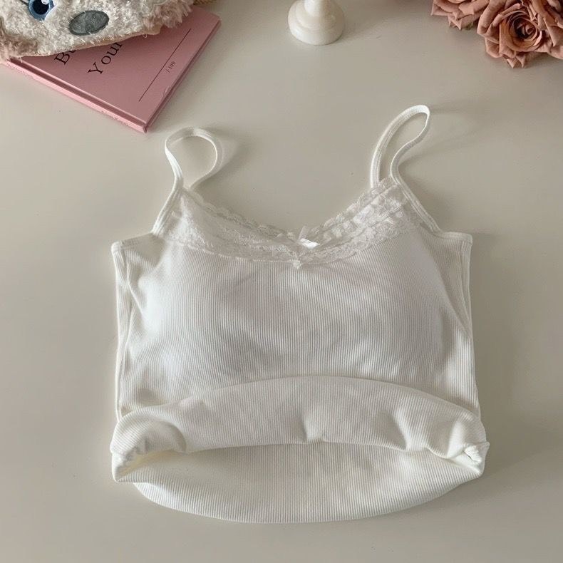 Áo 2 Dây Dệt Kim, Áo Kiểu CÓ MÚT ĐỆM Viền Ren Đính Nơ Ngực Dáng Croptop Ôm Body Vải Cotton Mềm Mại Hàn Quốc Orangecloset | BigBuy360 - bigbuy360.vn