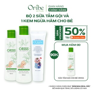 Combo 2 Sữa Tắm Gội Hằng Ngày Oriss + 1 Kem Chống Hăm, Ngăn Ngừa Rôm Sảy Cho Bé Oribebe