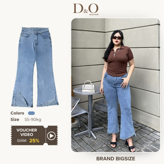 Quần Jeans Nữ Ống Loe Bigsize 58-90kg Quần Ống Loe Tôn Dáng Phối Lai Chéo Màu Xanh Nhạt 1156 Lưng Cao Co Giãn Mạnh