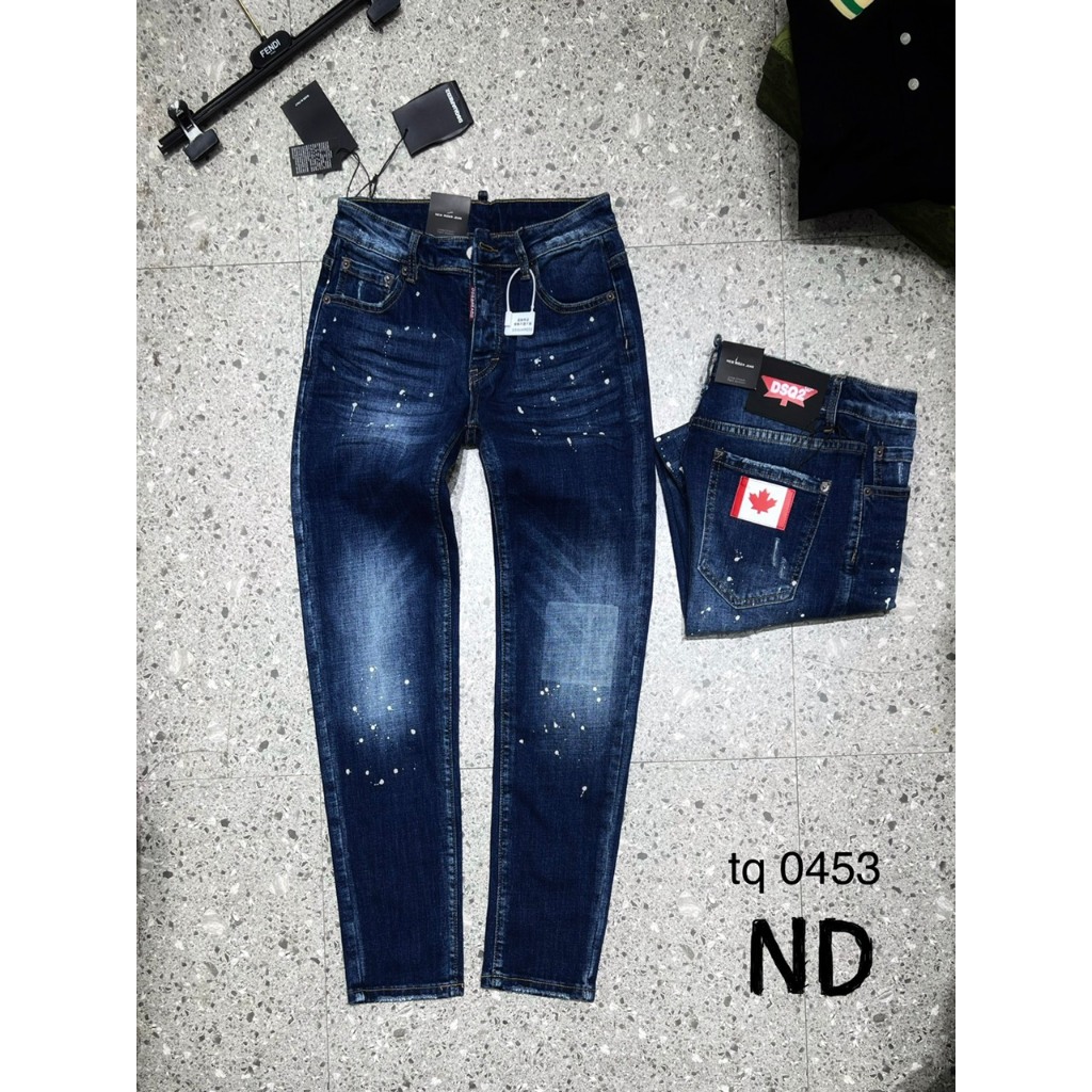 Quần Dsquared2 new 2024 bản like au xanh đậm logo thêu lá ở túi mông, Quần jeans DSQ2 vảy sơn đẹp
