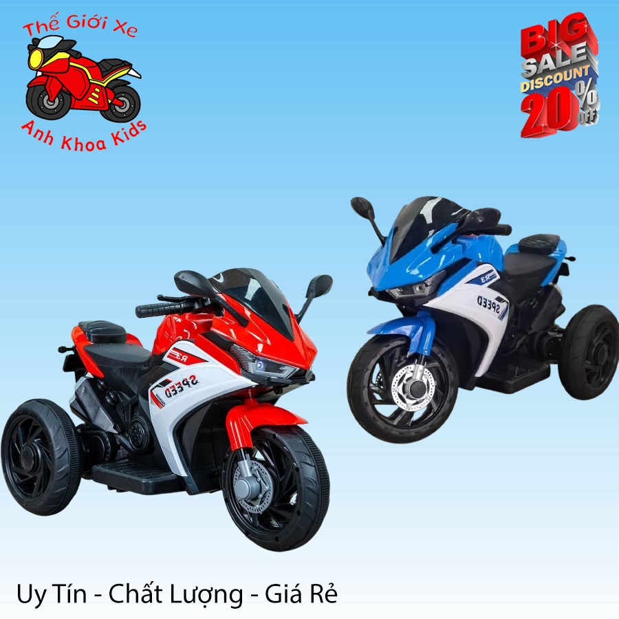 Xe máy điện trẻ em, xe điện r3 cho bé phân khối lớn 2 màu BBT Global BBT